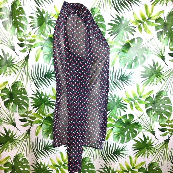 Ann Taylor Black & Red Sheer Button Down Top (Size: 2) - Picture 4 of 8